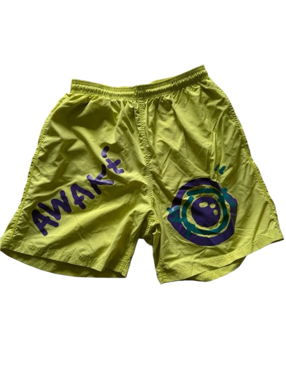 Insomiac Lime Green Athletic Shorts with Purple & Teal Graphic